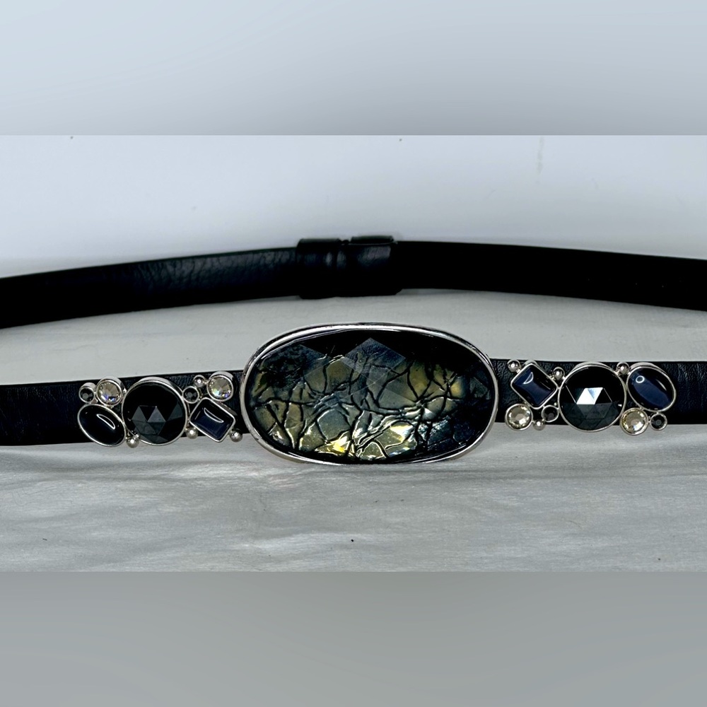 Chico’s Black‎ Belt Glass Buckle Adjustable Sz S/M - Picture 2 of 9